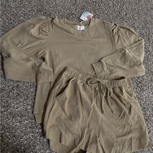 Cozy By the River Sage Outfit Long sleeve and shorts
